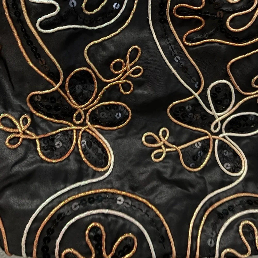 Brown Embroidered & Sequins Floral Cotton Shoulder Bag From Thailand